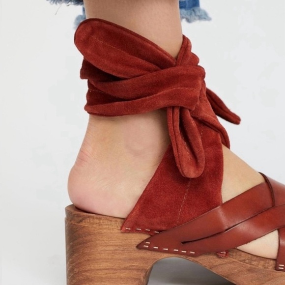 Free People | Women’s rust Emmy suede leather criss cross bridge strap clogs sz7 - Picture 3 of 16